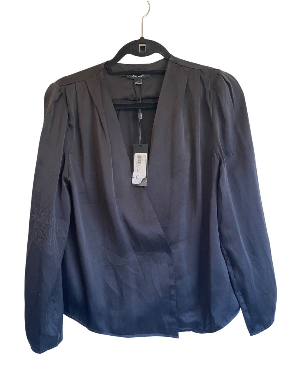 Lamarque Black Kimora Soft Silk Surplice Blouse NWT